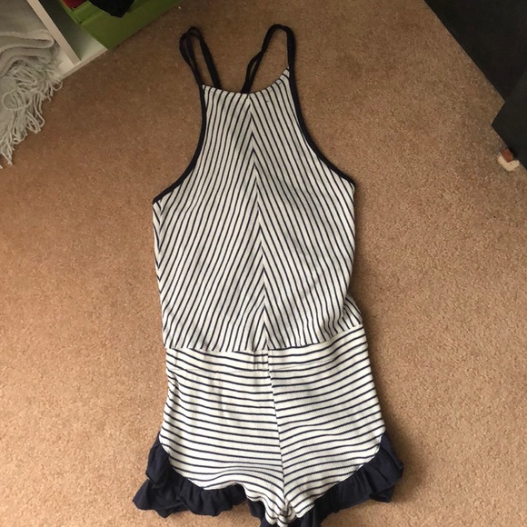 Ocean Drive Other - Stripe romper with open back and ruffled bottom! Ocean Drive Other - Stripe romper with open back and ruffled bottom!